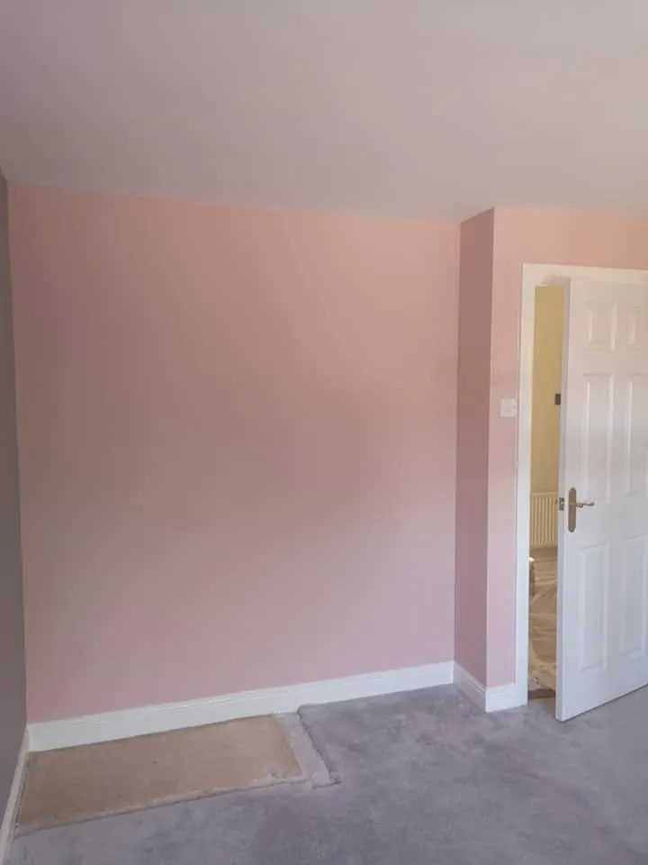 Painting by Space B Tiling: freshly painted pink bedroom walls